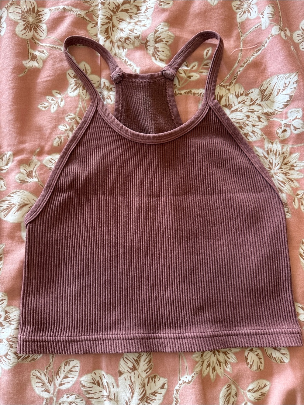 Ribbed Mauve Halter Crop Tank Top - Women
